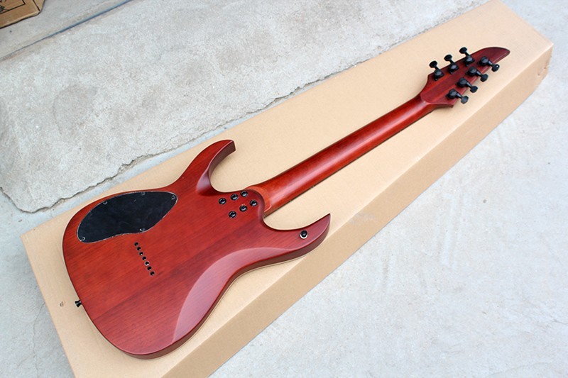 Custom Brown 7-String Alder Electric Guitar with Burl Veneer,24 Frets,2 Open Pickups,White Binding