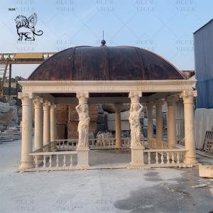 Wholesale Beige Marble Gazebo Natural Stone Carving Women Pillars Pavilion Outdoor Large Garden Decoration Customized from china suppliers