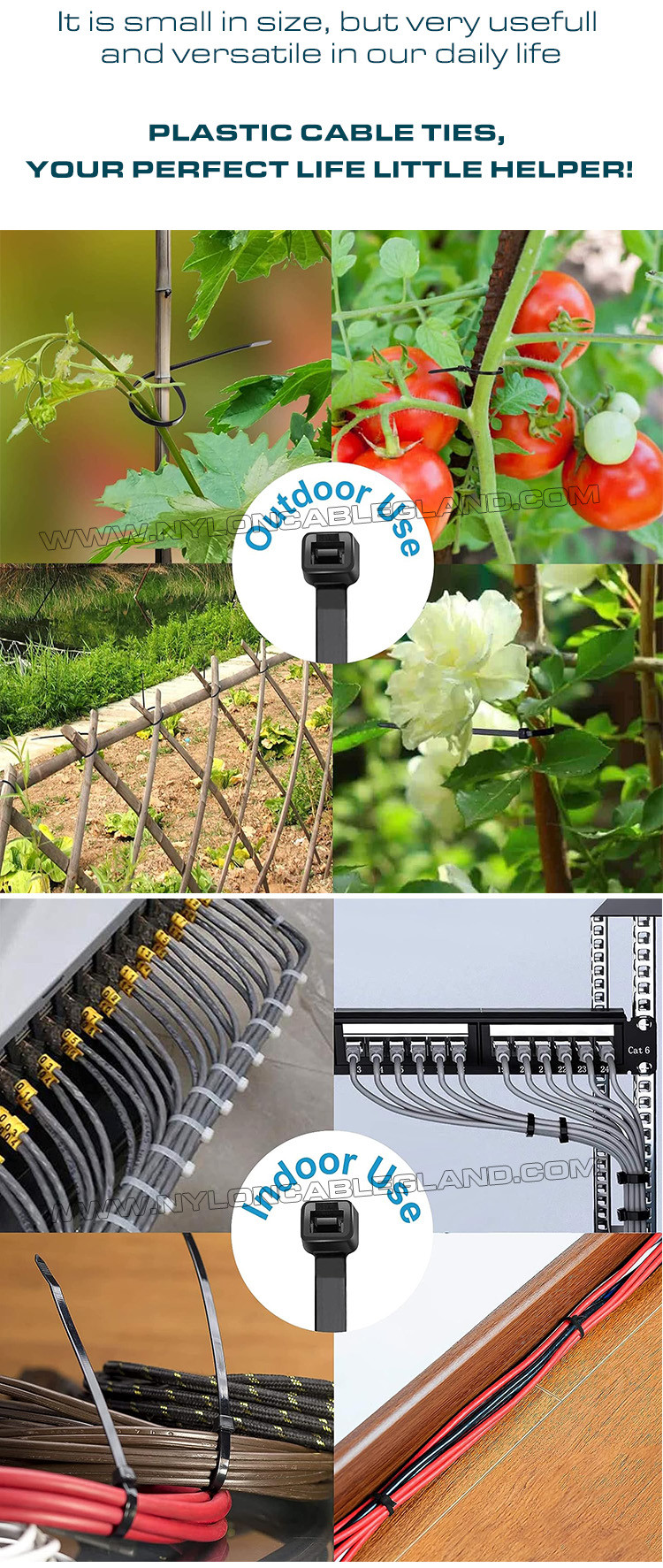 Cable Ties 4.8x300mm Plastic Zip Cable Tie, Ø3.5~80mm Adjustable PA Nylon 66 Cable Tie (50lbs) for Home, Office, Garden