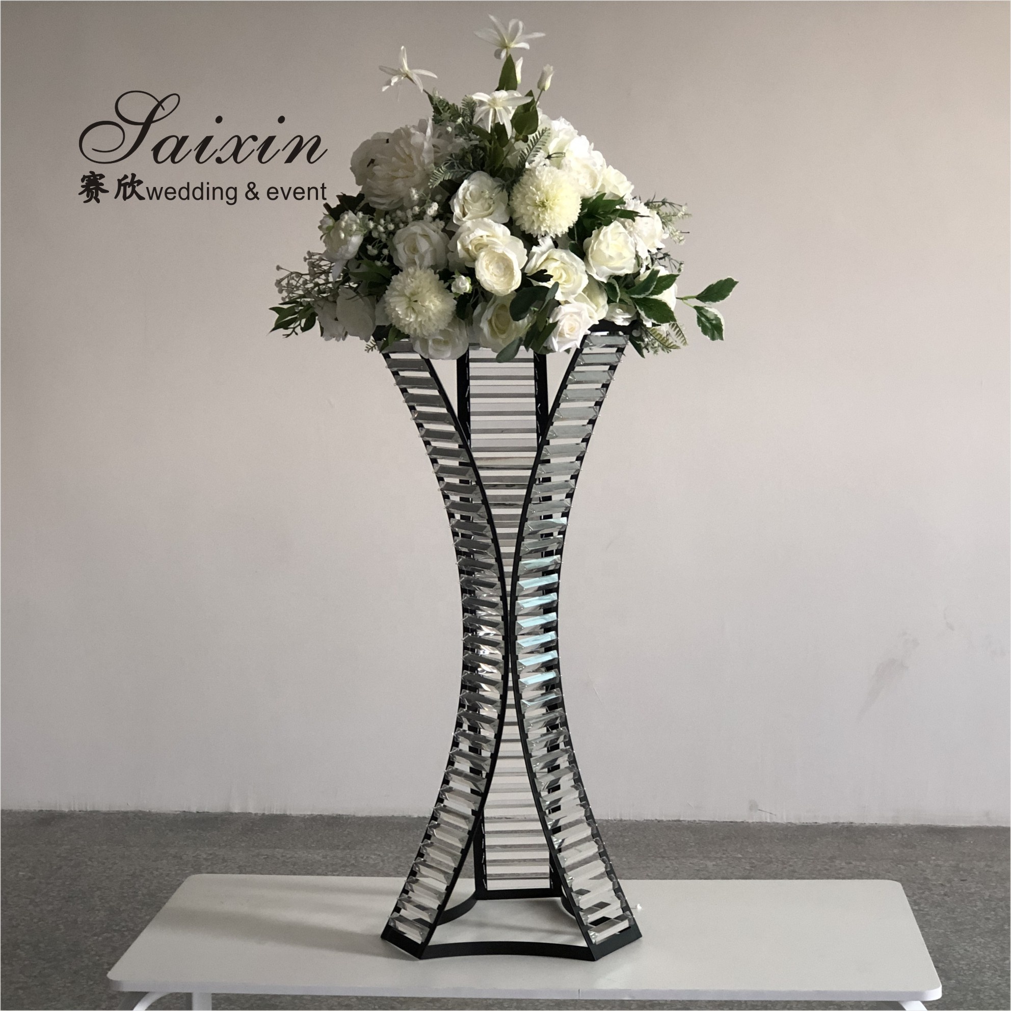 Crystal Gold Flower Vase Metal Stand For Living Room Wedding Table Decoration
