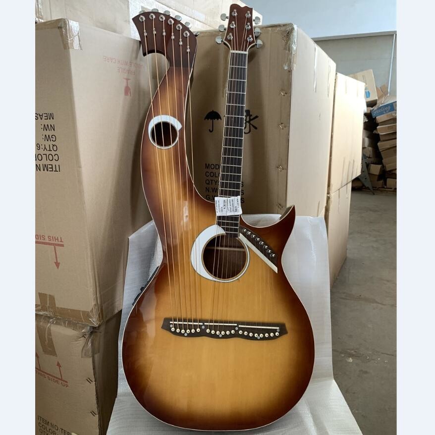 Custom 6/6/8 Strings Double Neck Harp Electric Acoustic Guitar