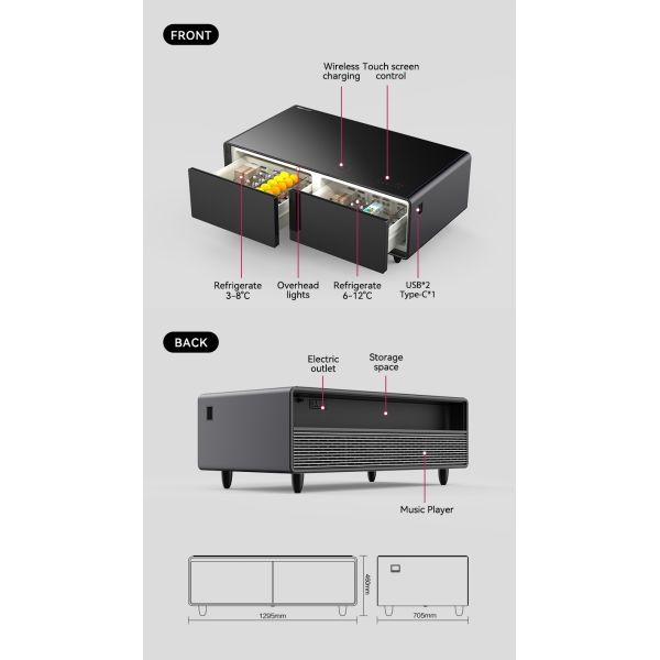 Wireless Charging Fridge Coffee Table Iron Home Essential with Multifunctional Design