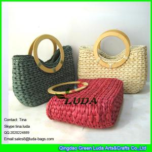 Wholesale LUDA Handmade cute small beach tote handbag wooden cornhusk straw hobo bag from china suppliers