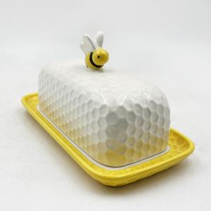 Wholesale Colorful Porcelain Butter Keeper Butter Dish With Lid White Plate With Bee Cover Ceramic Tray Custom Color from china suppliers