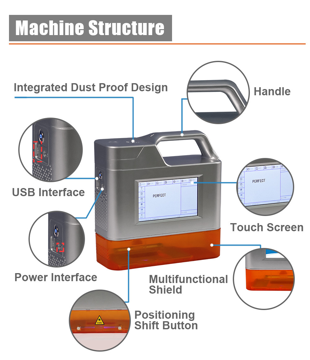 5W Intelligent Rechargeable Laser Mark Marking Machine PEDB-30 For Packaging Wood Ear Tag