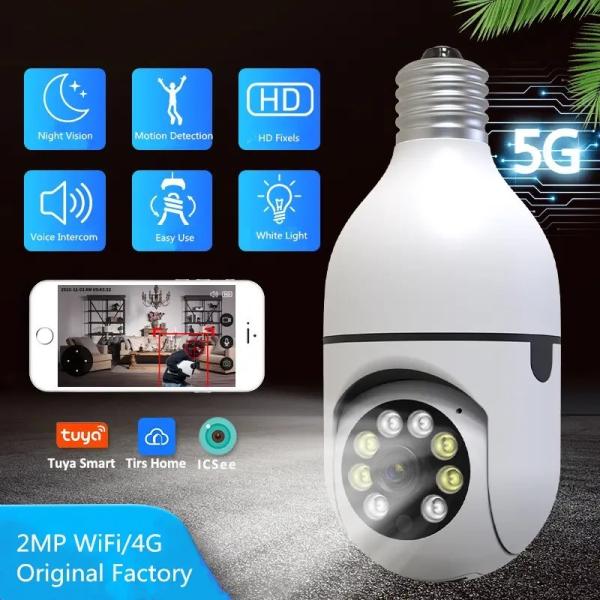 Portable 128GB Tuya Smart Life 2MP CCTV Camera 360 1080P 5G Security Guard Bulb