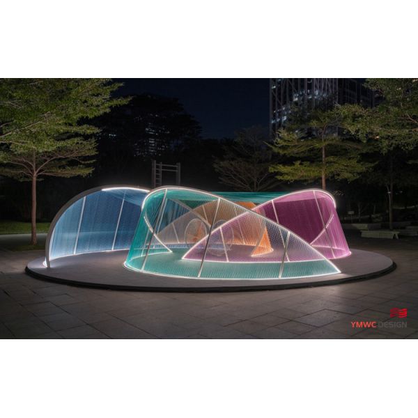 Artistic Installation Theme Stainless Steel Revolving Structure Interactive Light Art