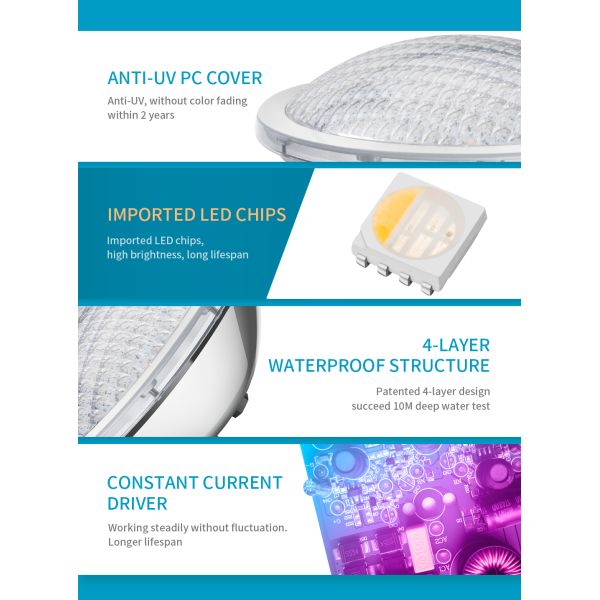 Anti Uv Stainless Steel Pool Lights 130LM 18W 1560ma Synchronous Control