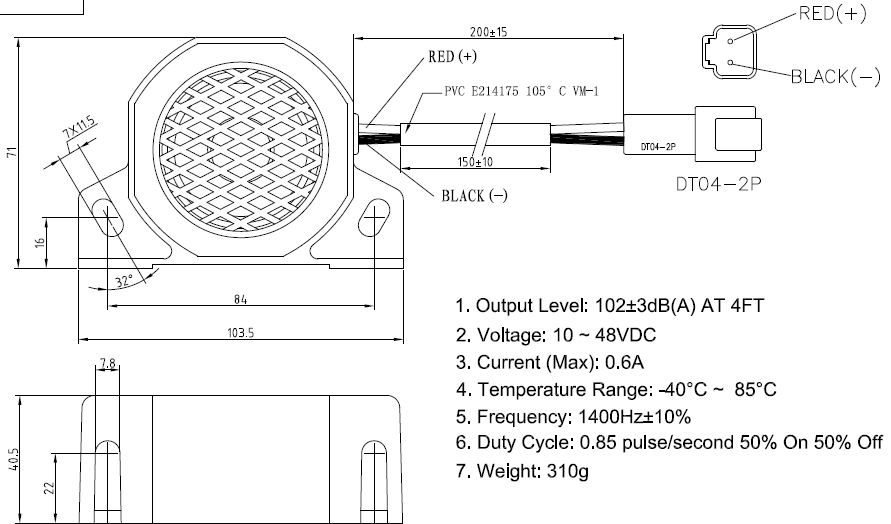 Waterproof Heavy Duty Car Backup Alarm 10V-48V 102dB Super Loud Beeper Tone