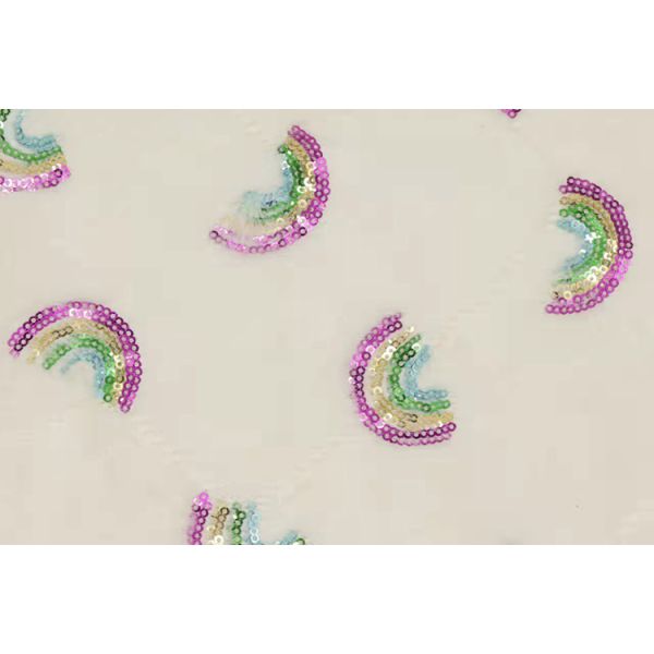 Recycled 100 Polyester Rabbit Fur Rainbow Style Sequins Embroidery on Plush Fabrics for Home Textiles