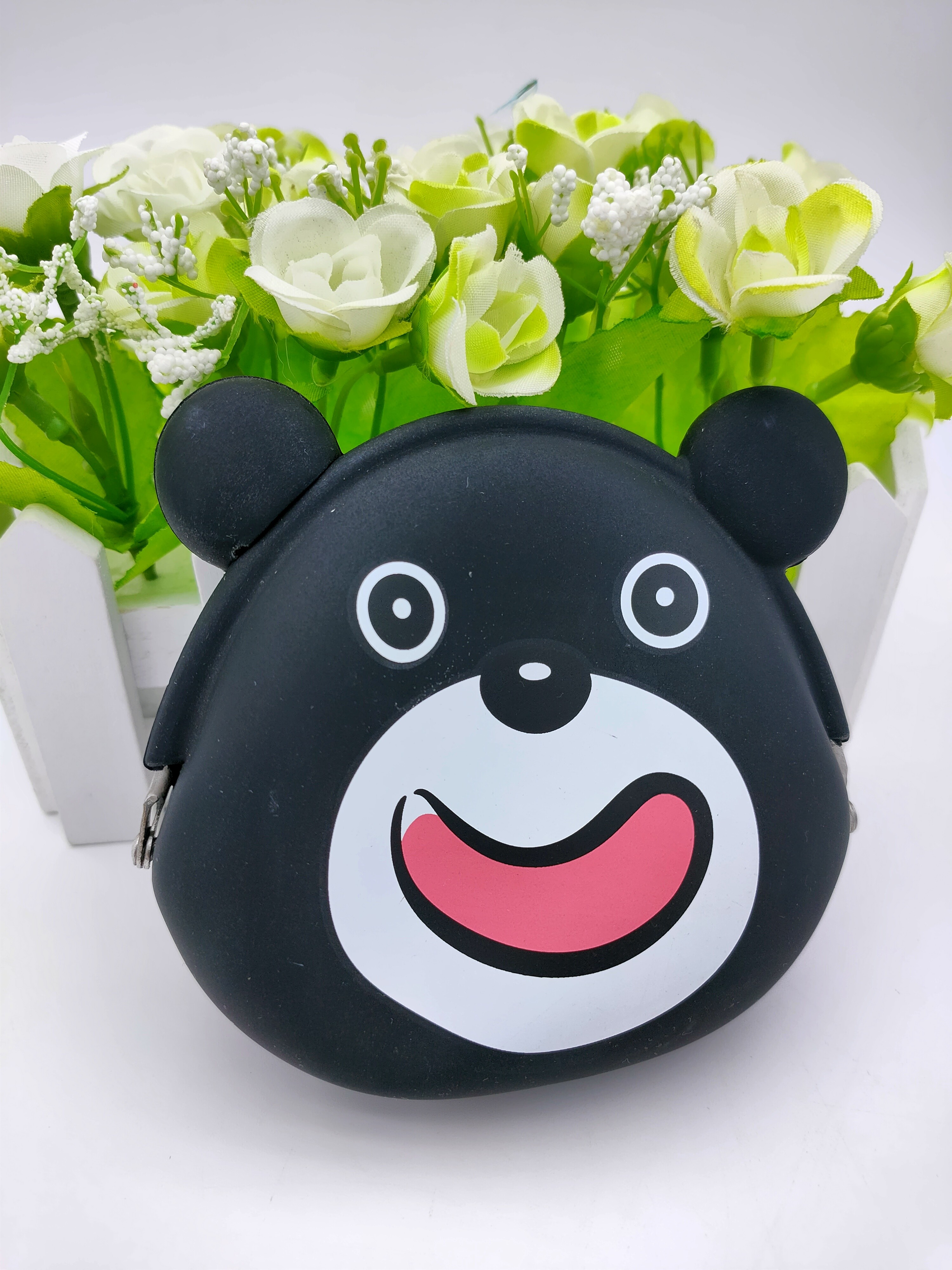OEM Soft Silicone Toys Reusable Bags Black Cartoon Bear Shape