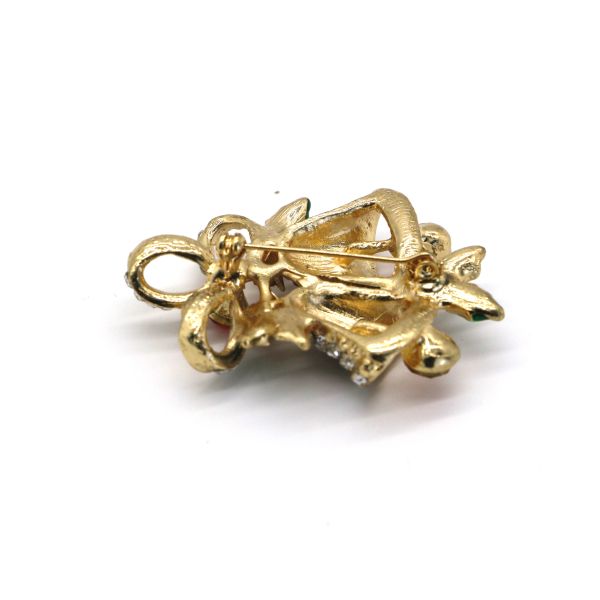 Multi Color Christmas Bell Brooch , Diamonds Crystal Christmas Pins Alloy Material