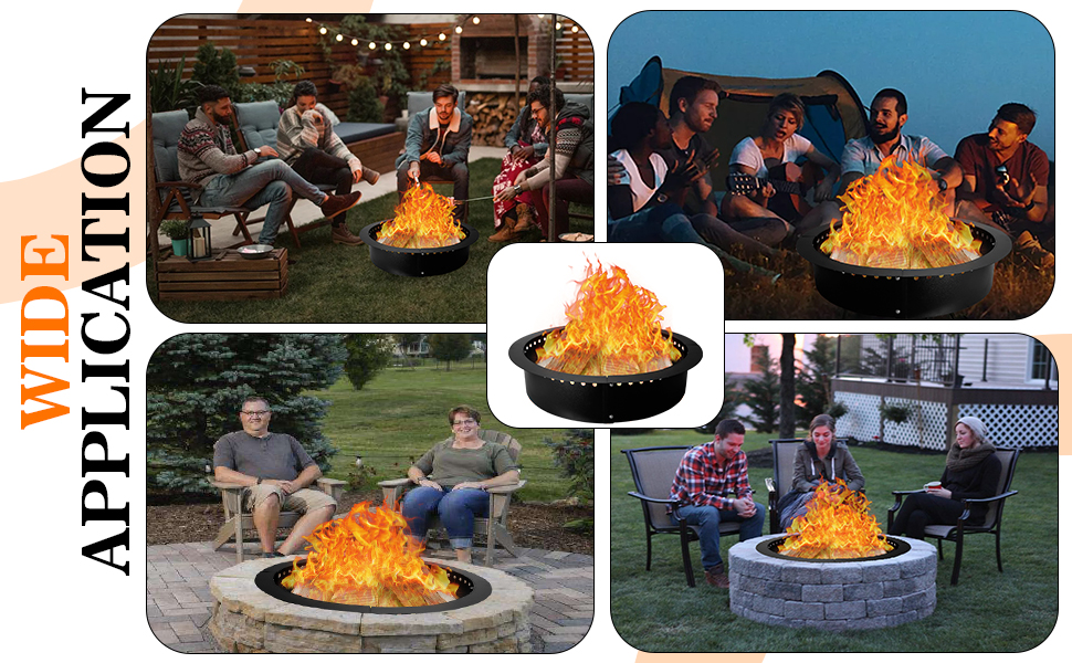 40 Inch High Carbon Steel Fire Pit Ring Insert for DIY Outdoor Wood Burning in Garden