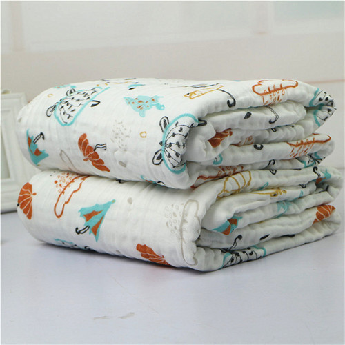 Lightweight Muslin Baby Blankets Stock Nature Cotton Portable Reactive Printing