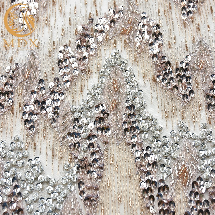 Beautiful 3D Sequin Lace Fabric Collections 80% Nylon Beaded Lace Material