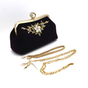 Wholesale Velvet Black Gold Diamond Evening Clutches For Weddings 23x9x16cm from china suppliers