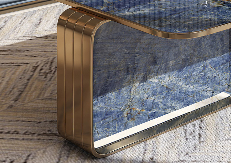 Gold Metal Frame Rock Square Coffee Table 100KGS Rock Top Coffee Table
