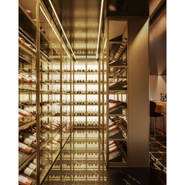 Golden Stainless Steel Wine Cellar with Amber LED Bar Counter