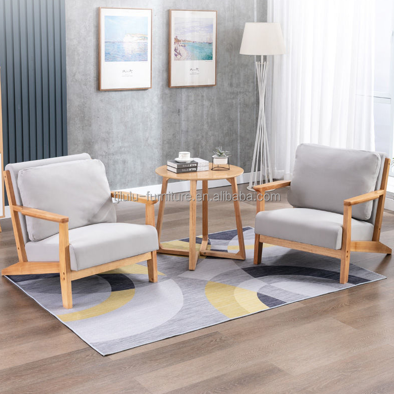 Nordic Morden Solid Wood Vintage Single Sofa Wooden Leisure Arm Chair Upholstered Sofa Recliner Chair