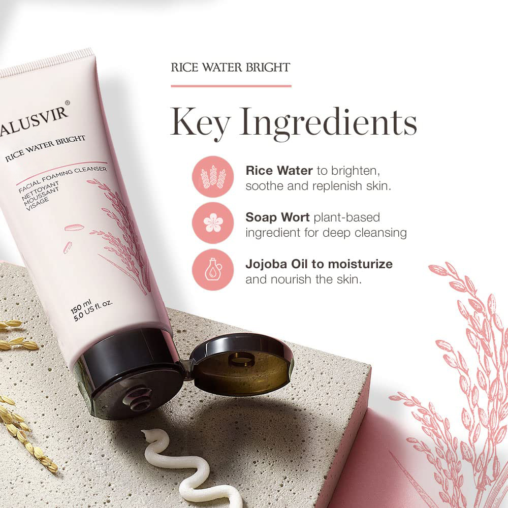 Organic Natural Whitening Rice Water Facial Face Wash Cleanser Private Label Cosmetics for Oily Dry Skin Foamed Cleanser