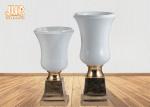 Glossy White Modern Fiberglass Planters Centerpiece Table Vases Gold Leaf