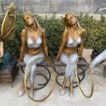 Naked Woman Swimming Pool Sculpture Life Size Sitting Female Bronze Statue Metal