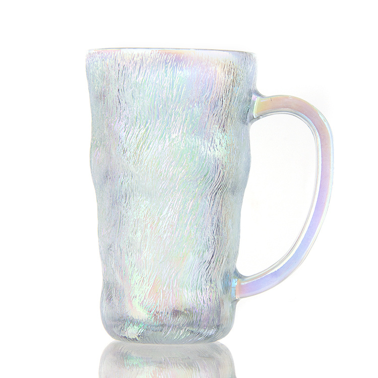 300ml 370ml Glacier Grain Handle Cup Fruit Juice Coffee Drinking Clear Glass Water Cup