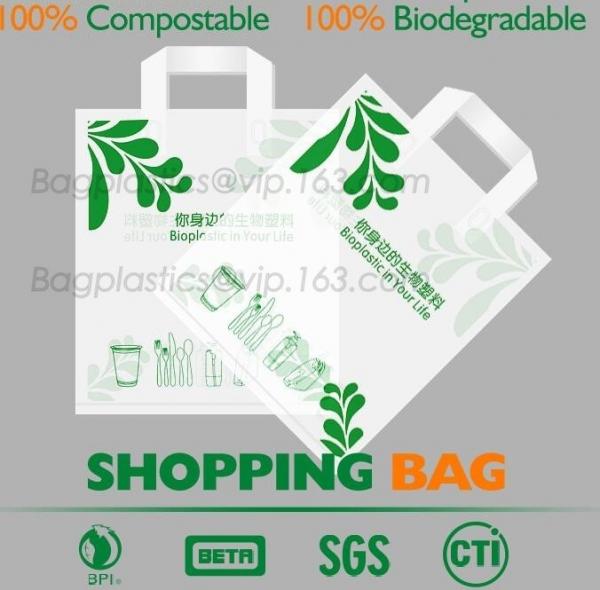 Quality Promotional White EN13432 Certified Compostable shopping bag for supermarket, 100% compostable plastic t-shirt shopping for sale