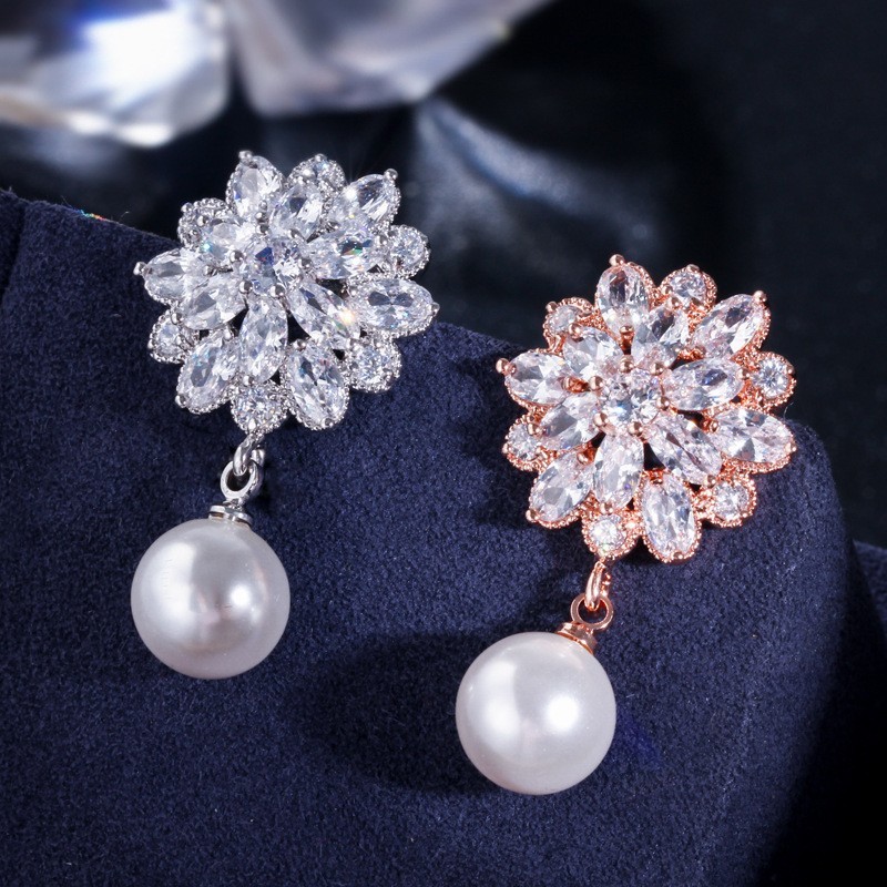 CZ earrings Brass setting zircon stud earrings hip hop bling blilng jewelry earrings necklace jewelry set