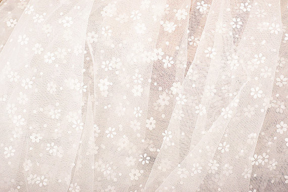 Wedding Bridal Nylon Lace Fabric / Nylon Netting Fabric With Small Dot Flowers