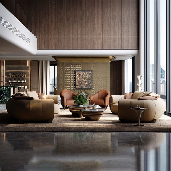 Modern Bending Lounge Leisure Chair Comfortable Wood Legs and Pu Relax Dalma Chair Hotel Leather Chairs