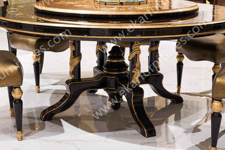 Antique wooden round rotating dining table TN-029N