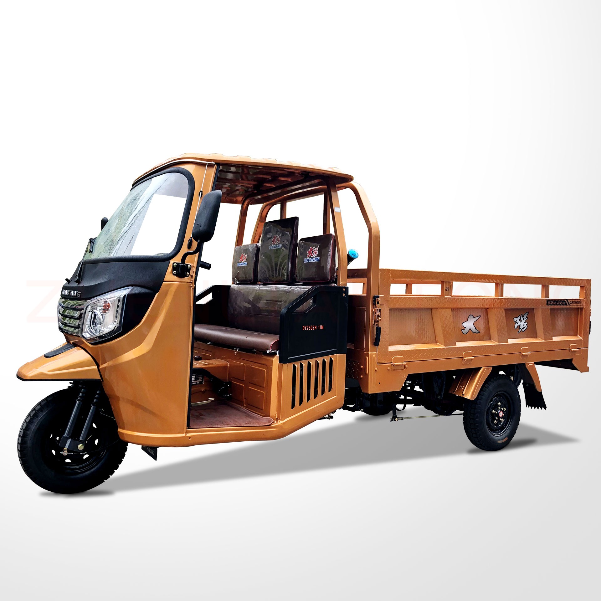 Motorized 200CC Three Wheel Cargo Motorcycle Heavy Load Water Cooling Semi Cabin Tricycle