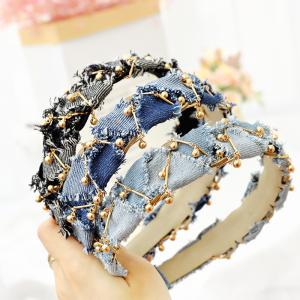 Wholesale New fabric winding chain headband fashion simple fold monochrome denim fine hair band from china suppliers