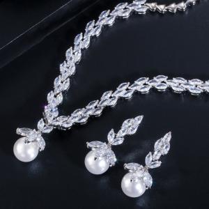 Wholesale Pearl Necklace Set Earrings Rings Women CZ Wedding Jewelry Sets 2021 NewWedding Jewelry Sets from china suppliers