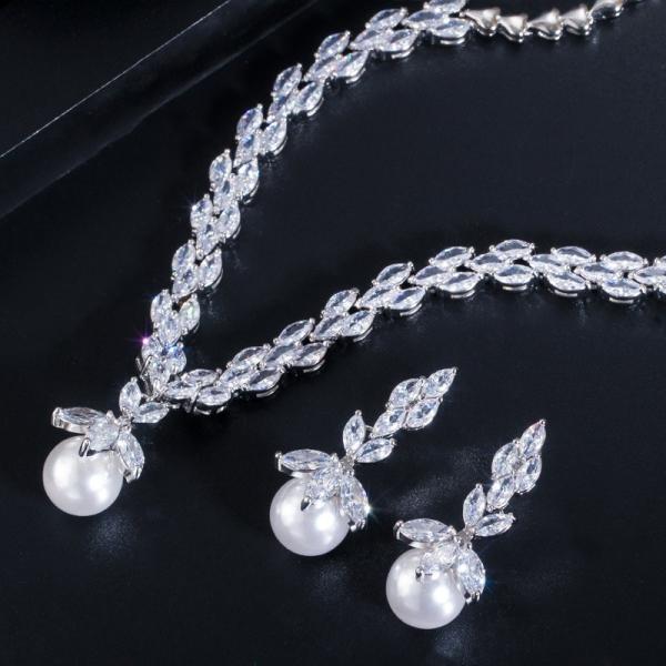 Pearl Necklace Set Earrings Rings Women CZ Wedding Jewelry Sets 2021 NewWedding