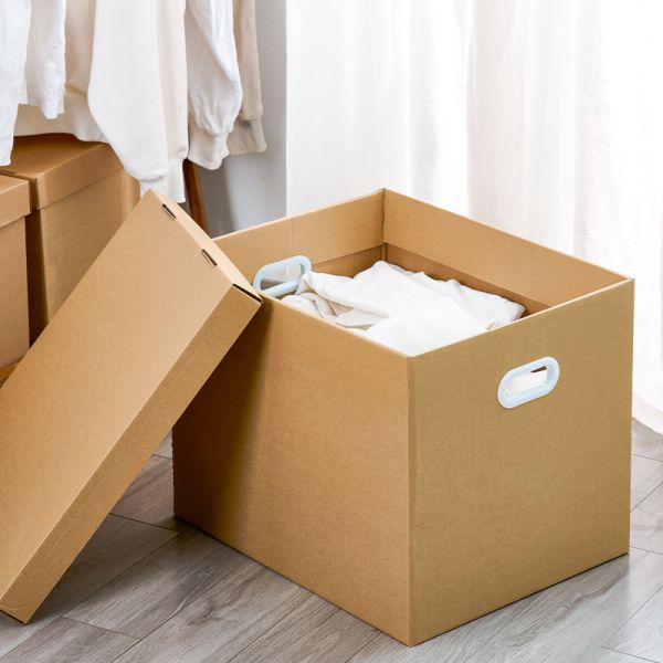 Spot Kraft paper Corrugated Cardboard Shipping Box with Large Capacity Moving and Packing Storage Clothes Toys Miscellaneous Items Sorting with Lid