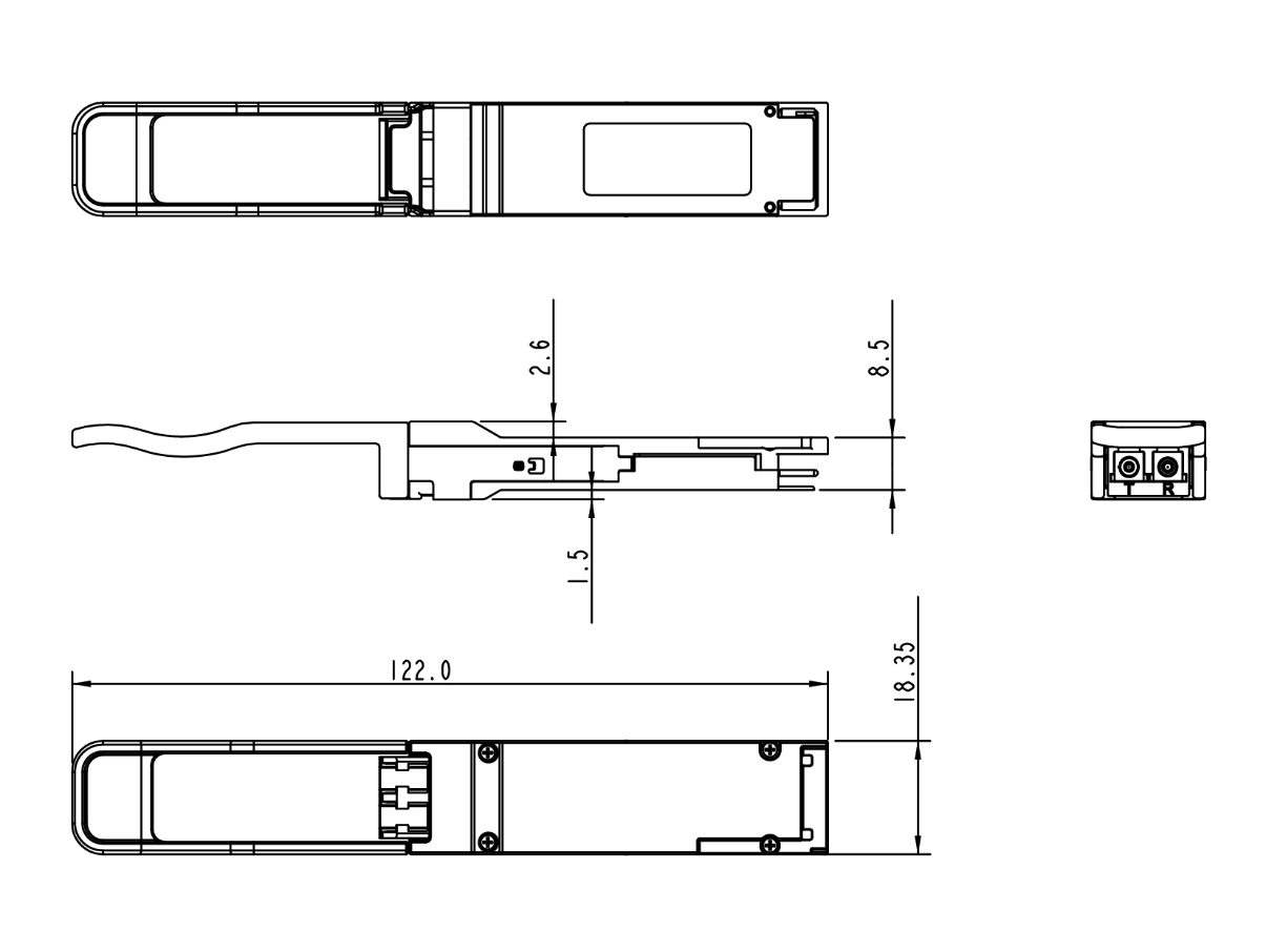 QSFP+ 40G LX4 transceiver module,4 CWDM lanes MUX/DEMUX design