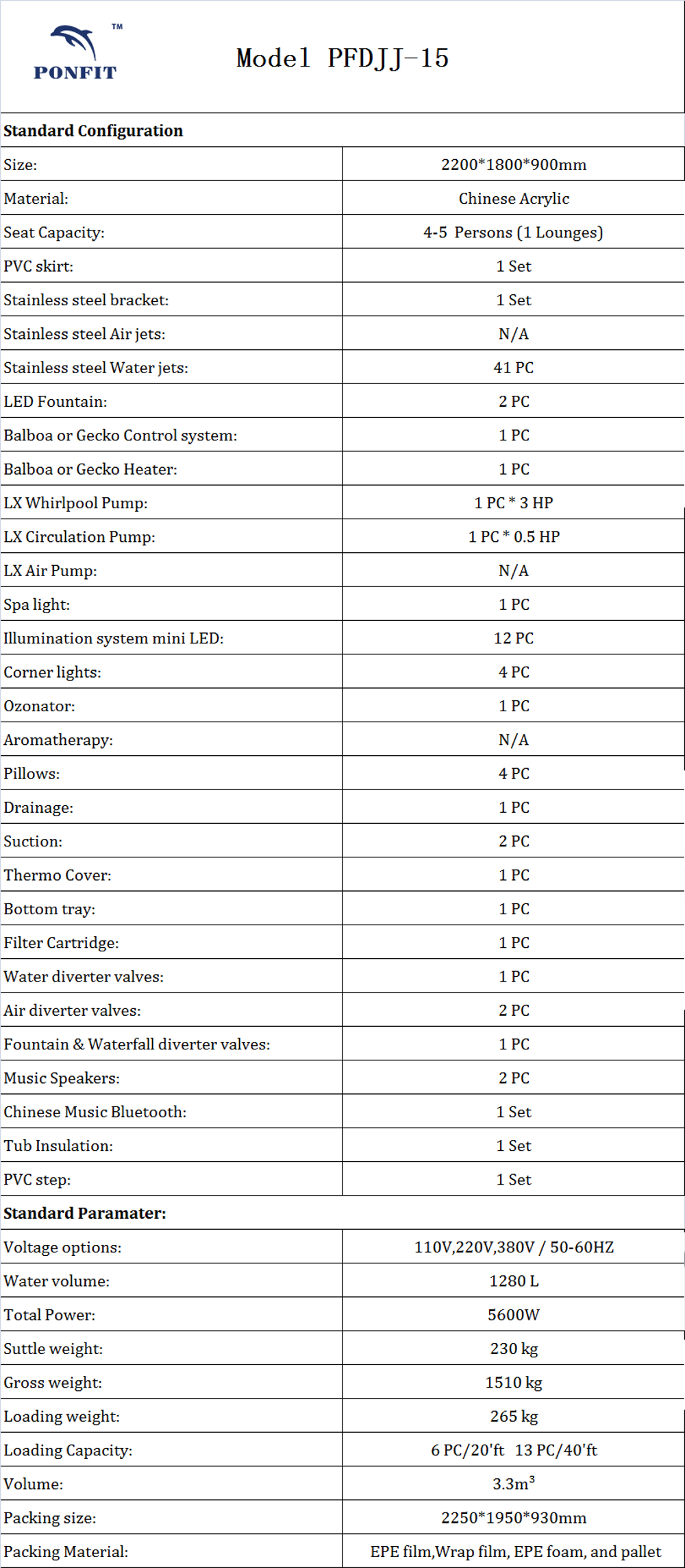 Massage hot tubs spa ponfit spa hot sale product acrylic material whirlpool spa