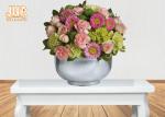 Cup Shape Silver Leafed Fiberglass Flower Pots , Fiberglass Flower Bowls