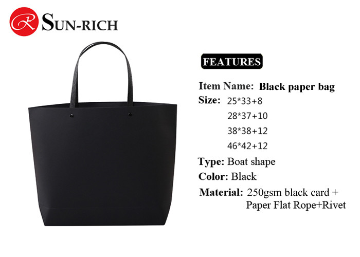 2017 Best Sell High Quality Black Boat Shape Paper Bags Paper Hand Bags