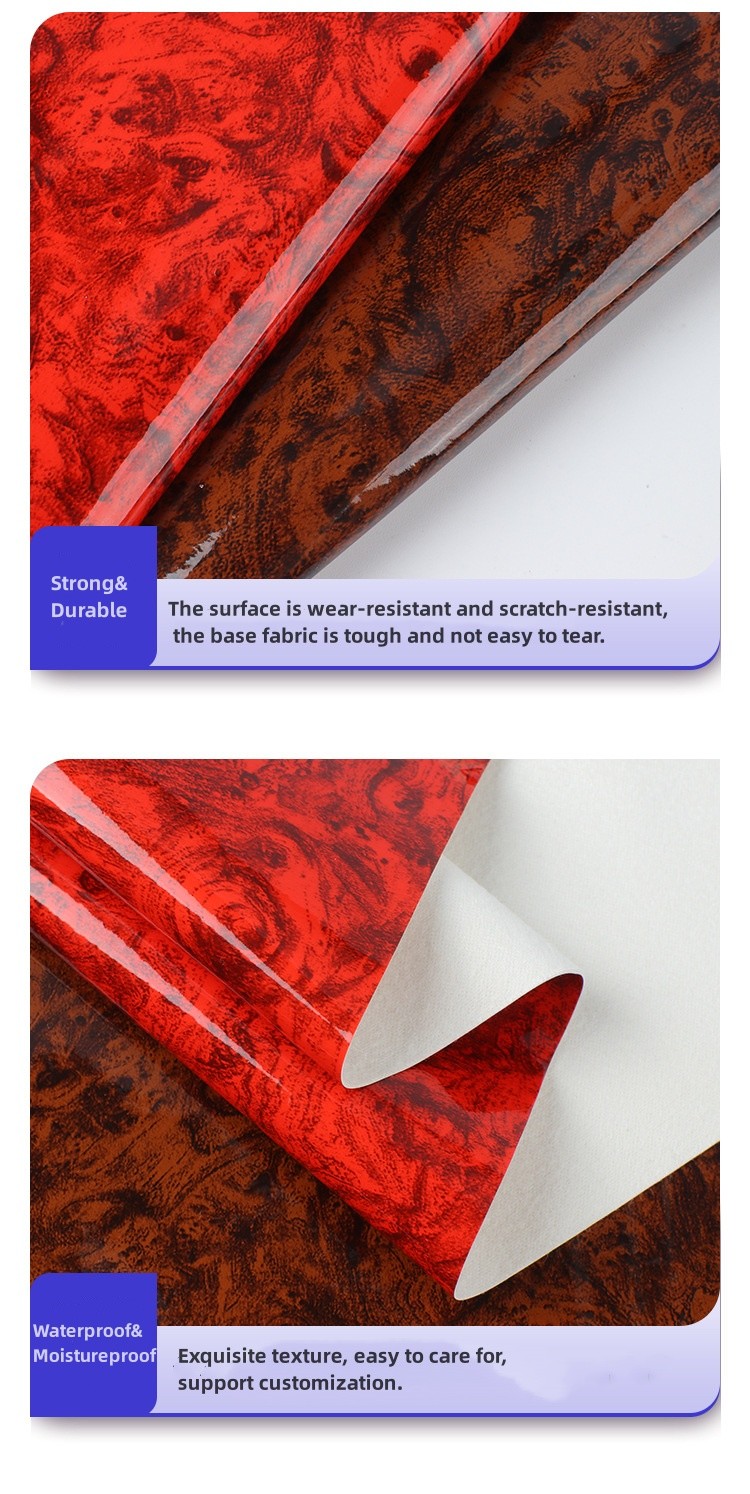 0.7mm Artificial Laser Engrave PU Leather Wood Grain Soft Peach