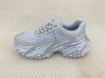 Women silver leather sneakers with bling crystal and breathable mesh upper