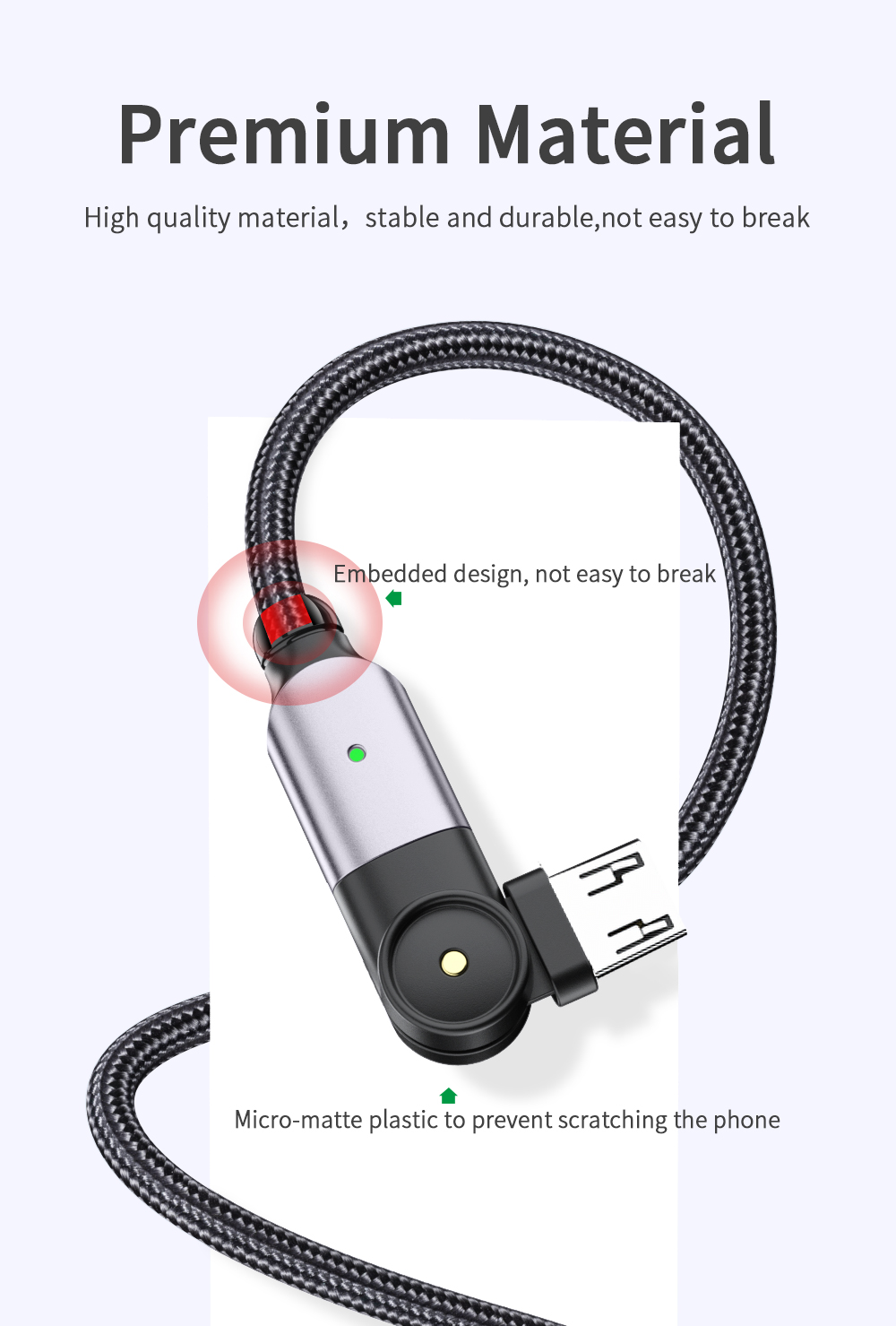 180 Rotate USB A To Micro B Cable Fast Charging LED Charger Data Cable