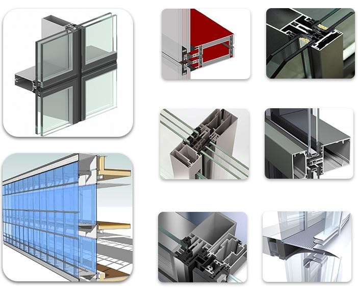 Facade System Large Aluminum Profiles Double Glazed Glass Curtain Wall 3mm