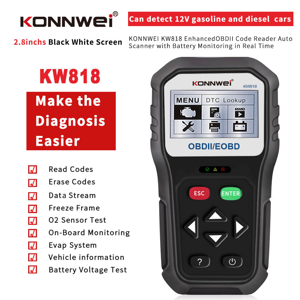 2.8 Inches Obd Ii Trouble Code Scan Tool Multi - Languages For All Cars