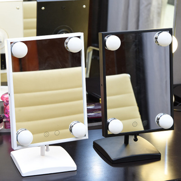 Small Tabletop Portable Folding LED Bulb Mirror With Light Bulbs Around It