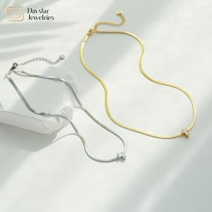 Wholesale 14k Stainless Steel Flat Snake Chain Necklace Cross Diamond Zircon Pendant from china suppliers