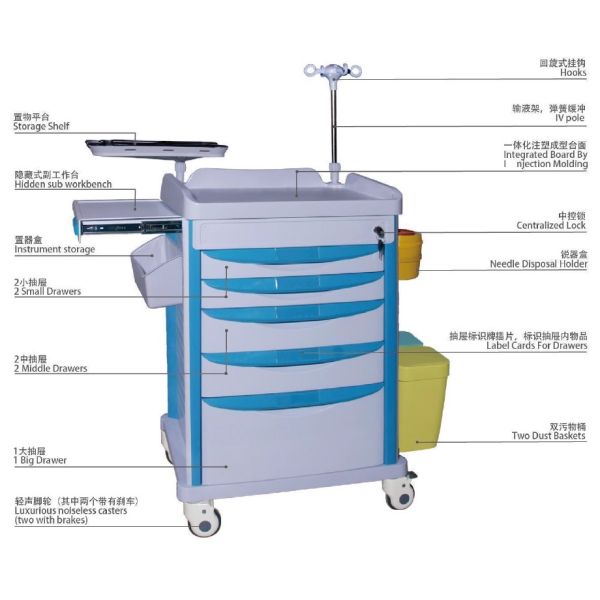 ODM Aluminum Nursing Trolley Crash Medical Emergency Cart