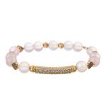 Pink Valentine'S Day Gold Pave Bar Bracelet Customize Name For Girlfriend